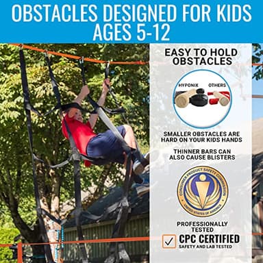 Ninja Warrior Obstacle Course for Kids – 2 x 50 ft Slacklines with 10 Weatherproof Obstacles – Monkey Net, Ratchet-Tight Technology, Supports Up to 880 lbs – Climbing & Swinging Equipment - Image 3
