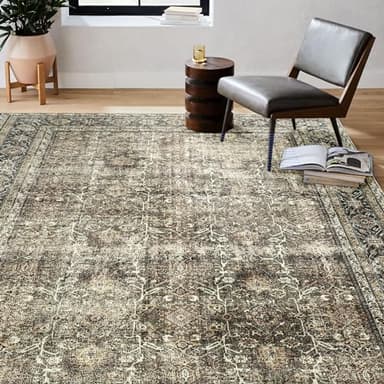 PureCozy Vintage Area Rug 4x5 Brown Entryway Office Washable Carpet Non Slip Bedroom Indoor Living Room Door Mat Low Pile Traditional Distressed Retro Accent Rug for Dining Room Bathroom Kitchen - Image 5