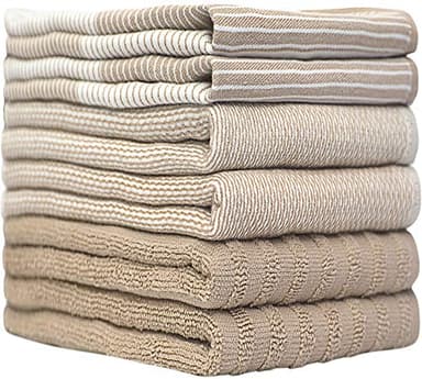 Premium Kitchen Towels (20”x 28”, 6 Pack) | Large Cotton Kitchen Hand Towels | Flat & Terry Dish Towel | Highly Absorbent Tea Towels Set with Hanging Loop | Tan - Image 2