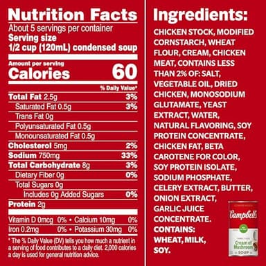 Campbell's Condensed 98% Fat Free Cream of Chicken Soup, 22.6 oz Family Size Can (12 Pack) - Image 2