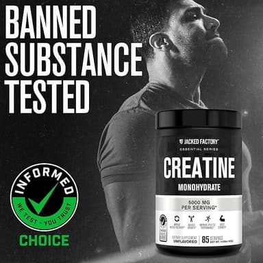 Jacked Factory Creatine Monohydrate Powder 425g - 5g Daily Creatine Supplement for Men and Women, Vegan-Friendly, Third-Party Tested - 85 Servings, Unflavored - Image 4