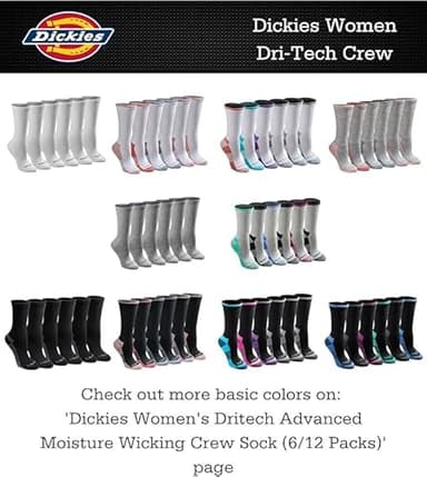 Dickies Women's Dri-Tech Fashion Moisture Control Crew Socks, Available in S-XL (5, 6, 12 Pairs), Black Stripe (6 Pairs), Medium - Image 3
