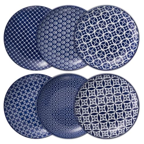 DOWAN Salad Plates, 8.5 Inch Small Dinner Plates, Ceramic Dessert Plates Set of 6, for Appetizer, Kitchen, Cake, Snacks, Microwave, Oven and Dishwasher Safe, Vintage Blue - Image 1
