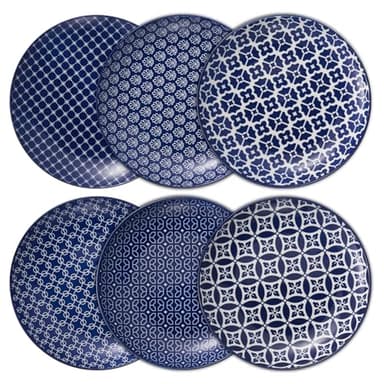 DOWAN Salad Plates, 8.5 Inch Small Dinner Plates, Ceramic Dessert Plates Set of 6, for Appetizer, Kitchen, Cake, Snacks, Microwave, Oven and Dishwasher Safe, Vintage Blue - Image 1