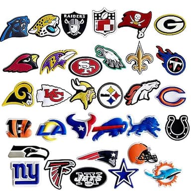 CVNIOWQ 32PCS Football Teams Charms Shoe Decoration PVC Cute Clog Pins Shoe Bracelet Wristband Birthday Party Favors Supplies Christmas Gifts
