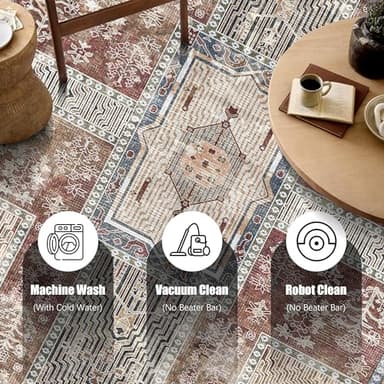 YARNSCAPE Vintage 9' x 12' Washable Area Rug - Stylish Indoor Rug for Living, Dining or Bedroom - Lightweight Carpet with Non-Slip Backing - Foldable for Easy Placement and Maintenance - Rust - Image 4