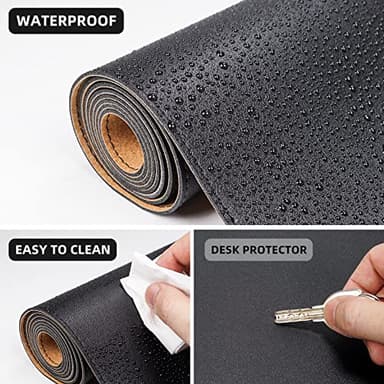 Large Desk Mat 47.2" x 17" Leather Desk Pad Protector with Natural Cork & PU Leather, Non-Slip Office Desk Mat, Large Mouse Pad, Waterproof Desk Blotter pad for Office&Home(Black) - Image 4