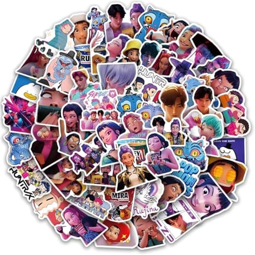 Korean Anime Style Demon Movie Hunters Vinyl Stickers, 60 Pack, Waterproof Decals for Laptop, Phone, Skateboard, Guitar, Travel Case, Bike - Image 1
