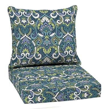 Arden Outdoor Deep Seat Cushion Set, 22 in x 24 in, Weather-Proof, Rain-Proof, Fade Resistant Patio Cushion Sapphire Aurora Blue Damask - Image 4