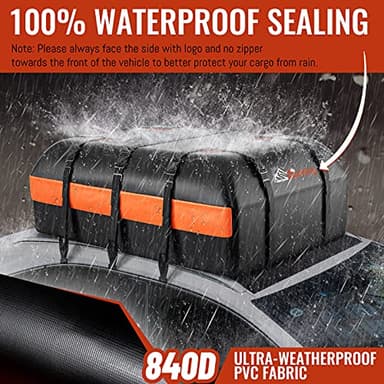 Car Rooftop Cargo Carrier - 21 Cubic Feet, 100% Waterproof Heavy Duty 840D Car Roof Bag for All Vehicles with/Without Racks - Anti-Slip Mat, 6 Door Hooks, Storage Bag, 2 Extra Straps - Image 2