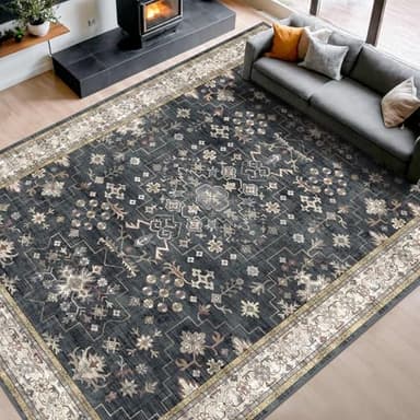 Boho Black Rug for Living Room - Washable 10x14 Area Rug, Dining Room Rugs for Under Table, Soft Low Pile Carpet for Large Bedroom - Farmhouse Decor, Non-Slip & Stain Resistance (10x14 Black/Multi) - Image 9