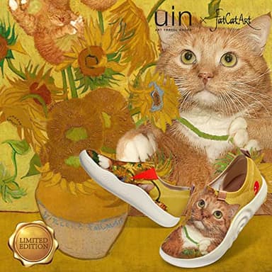 UIN x FatCatArt Collaboration Women's Art Travel Walking Shoes Slip On Casual Lightweight Fashion Sneaker Toledo Ⅹ Sunflowers and Cat 3 (7.5) - Image 2