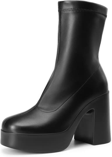 DREAM PAIRS Women's Platform Gogo Ankle Boots High Chunky Block Heel Square Toe Booties Shoes - Image 2