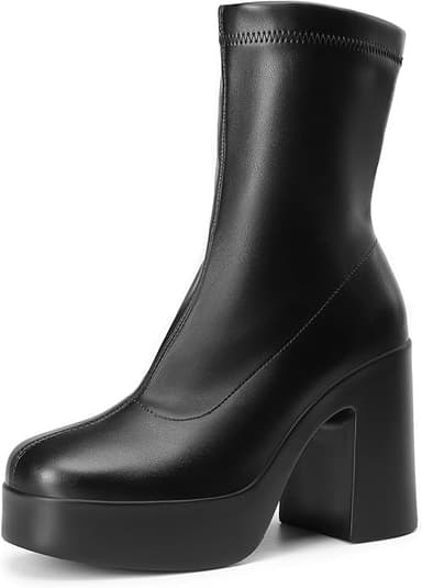 DREAM PAIRS Women's Platform Gogo Ankle Boots High Chunky Block Heel Square Toe Booties Shoes - Image 1