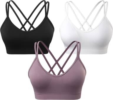 VEQKING Women's Cross Back Sports Bra Padded Strappy Medium Support Yoga Bra for Workout Fitness 3 Pack - Image 2
