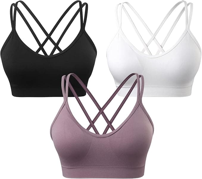 VEQKING Women's Cross Back Sports Bra Padded Strappy Medium Support Yoga Bra for Workout Fitness 3 Pack - Image 1