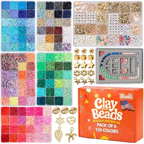 23000+ Clay Beads Bracelet Making Kit for Girls-120 Colors 6 boxes, Polymer Heishi Beads for Jewelry Making Kit, Charms for Bracelets,Bead Board Arts and Crafts Gifts for kids Fun Crafts for adults
