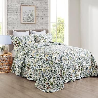 Travan 3-Piece Quilt Set Quilted Bedspread Lightweight Coverlet Set Garden Style Floral Printed Oversized Quilted Bedding Set with Shams for All Season, Exquisite, Queen Size - Image 2
