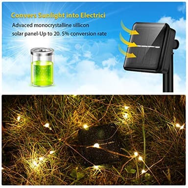 Ariceleo Solar String Lights, 1 Pack, 33 Ft, 100 LED Copper Wire, Warm White, 8 Lighting Modes, Waterproof, Outdoor and Indoor Use, for Garden, Patio, Yard, Tree, Wedding - Image 3