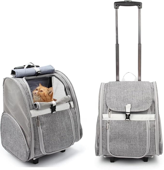 Lollimeow Pet Rolling Carrier, Dog Backpack with Wheels,Cats,Puppies Travel Bag with Wheels,Dog Trolley(Grey - Image 1