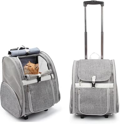 Lollimeow Pet Rolling Carrier, Dog Backpack with Wheels,Cats,Puppies Travel Bag with Wheels,Dog Trolley(Grey - Image 1