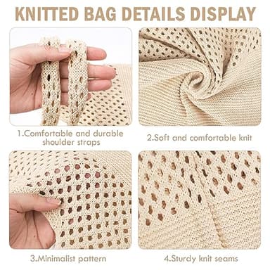 Crochet Tote Bag For Women, Crochet Mesh Beach Tote Bag Summer Vacation Aesthetic Boho Knit Bag for Women (Beige) - Image 4