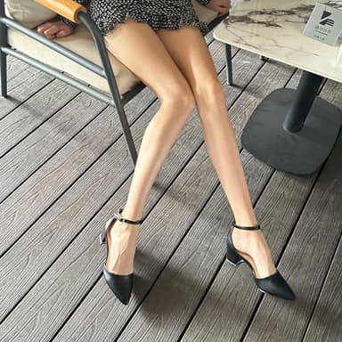 Women's Pointed Toe Low Chunky Heels Pump Shoes, Comfortable Heels for Women, Chunky Ankle Strap Dress Pumps Shoes for Wedding Office Party (Black PU, Adult, Women, 8, Numeric, US Footwear Size System, Medium) - Image 8