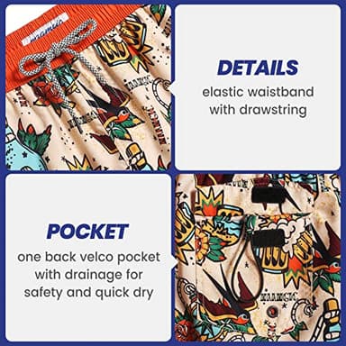 maamgic Mens Short 80s 90s Vintage Swim Trunks with Mesh Lining Quick Dry Bathing Suit Board Shorts Carnation-Swallows Medium - Image 5