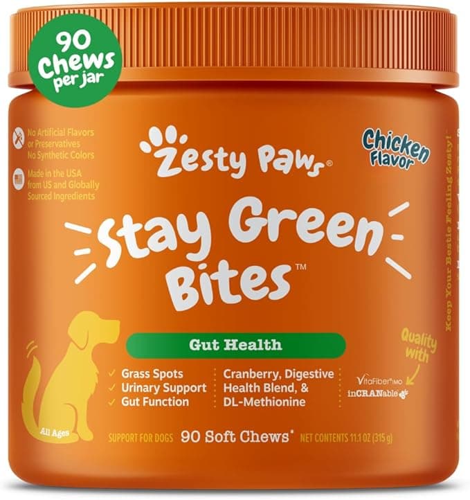 Zesty Paws Stay Green Bites for Dogs - Grass Burn Soft Chews for Lawn Spots Caused by Dog Urine - with Cranberry for Urinary Tract & Bladder - Chicken - 90 Count - Image 1