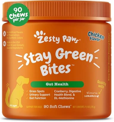Zesty Paws Stay Green Bites for Dogs - Grass Burn Soft Chews for Lawn Spots Caused by Dog Urine - with Cranberry for Urinary Tract & Bladder - Chicken - 90 Count - Image 1