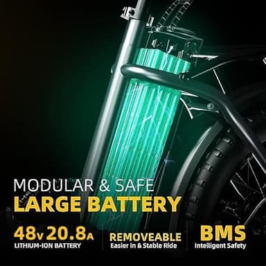 1000W Folding Electric Bike, 48V 20.8AH Large Removable Battery E-Bike, 30+MPH, 80 Miles Max Range, 20" Fat Tire Electric Bike for Adults, Adult Electric Bicycles Commute E-Bikes For Women/Men - Image 3
