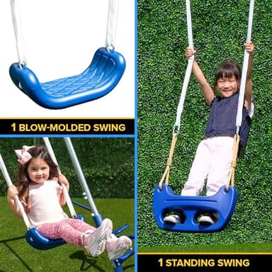 Sportspower Taylor Galvanized Metal Swing Set (6 Year Warranty): Blow Molded Swing+Standing Swing, Teeter Totter, Saucer Swing+5' Wavy Slide, EXCEEDS ASTM Standards*4pc Anchor Kit* - Image 3