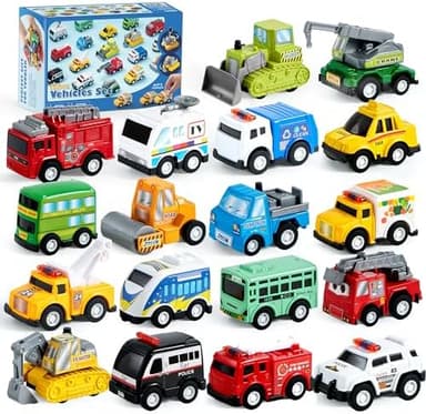 JOYIN 18 Pcs Pull Back City Cars and Trucks Toy Vehicles Set, Friction Powered Cars Toys for Toddlers, Kids Stocking Stuffers, Treasure Box Gifts for Classroom, Christmas Great Gifts for Grandkids - Image 3