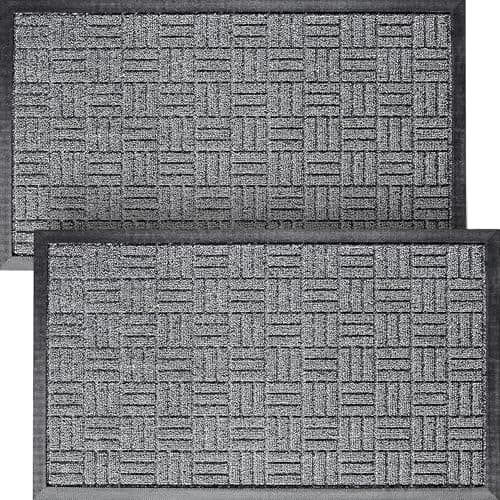 Front Door Mats, 2 Pc Set, 29.5 x 17, All Weather Entry and Back Yard, Indoor and Outdoor Safe, Slip Resistant Rubber Backing, Absorbent and Waterproof, Dirt Trapping Rugs for Entryway - Image 1