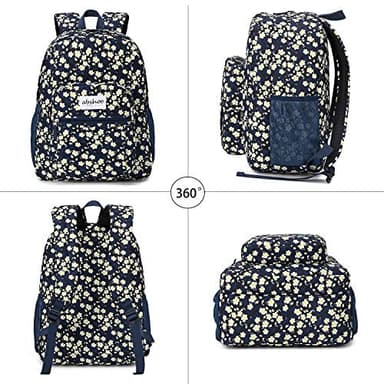 abshoo Classical Basic Womens Floral School Backpack For College Teen Girls Water Resistant Bookbag (Floral Navy) - Image 2