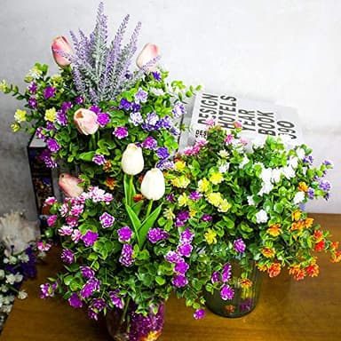 TEMCHY Artificial Flowers, Fake Outdoor UV Resistant Boxwood Shrubs Faux Plastic Greenery Plants for Outside Hanging Planter Patio Yard Wedding Indoor Home Kitchen Farmhouse Decor(Magenta) - Image 8