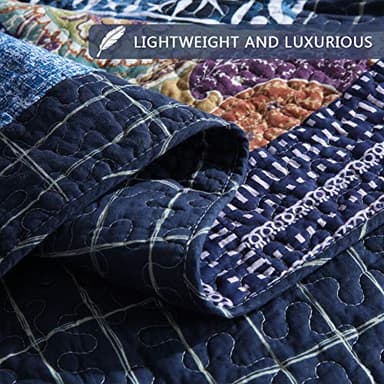 Secgo Twin Size Quilt Size - 100% Cotton Comforter Set Bedding Sets (68 * 86 Inch) with 2 Pillow Shams, Patchwork Reversible Lightweight Bedspread - Image 3