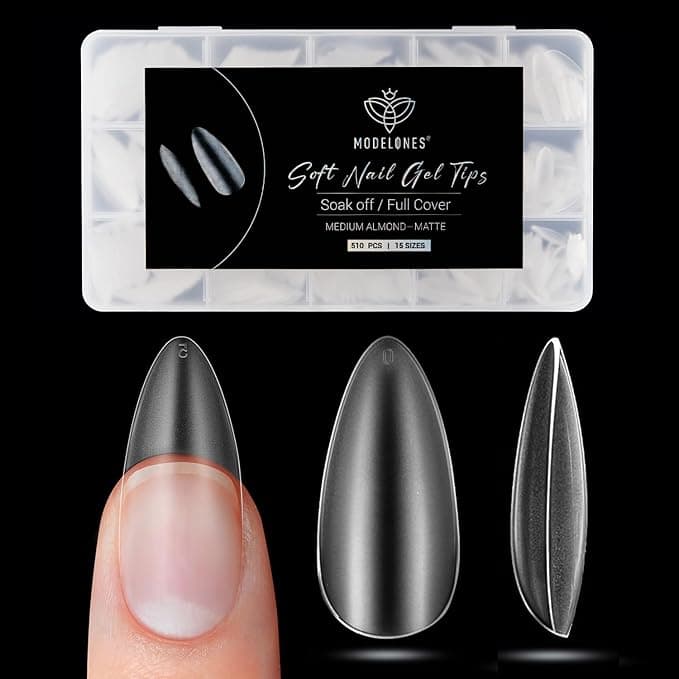 Modelones Medium Almond Nail Tips, 510Pcs Fake Nails Gel Tips Pre-shaped Full Matte Cover False Acrylic Extensions No Filed Stronger Press on Manicure 15 Sizes - Image 1