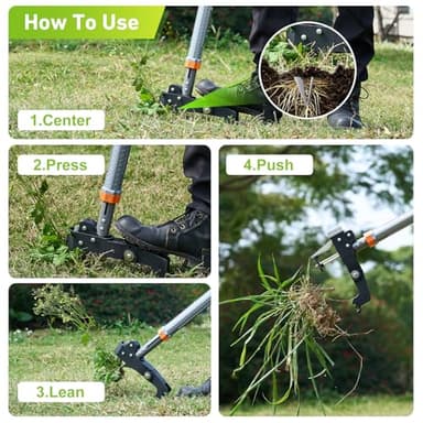 SOOTFRO Weed Puller Tool - Stand Up Weed Puller with 4-Claw Steel Head, 39"-46" Retractable Handle & Easy-Eject Mechanism for Dandelions, Clover & More, No Bending or Kneeling - Image 6