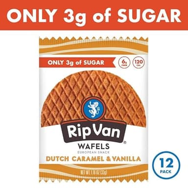 Rip Van Wafels Dutch Caramel & Vanilla Stroopwafels, Healthy Snacks, Non-GMO, Low Calorie, Low Sugar (3g), Office Snacks, Keto Friendly, 12 Count - Image 4