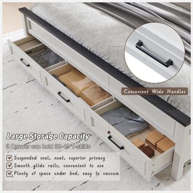 ACCOHOHO Farmhouse King Size Bed Frame with 52" Tall Headboard, Wood Platform Bedframe with Footboard and Storage Drawers, No Squeak, No Box Spring Needed, White - Image 5