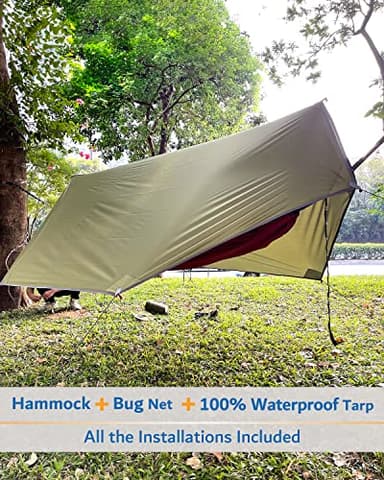 Sunyear Camping Hammock-Hammocks with Net and Rain Fly Tarp - Portable Single&Double Lightweight Nylon Parachute Hammocks with Hammock Tree Straps for Backpacking Hiking Travel Camping Indoor Outdoor - Image 3