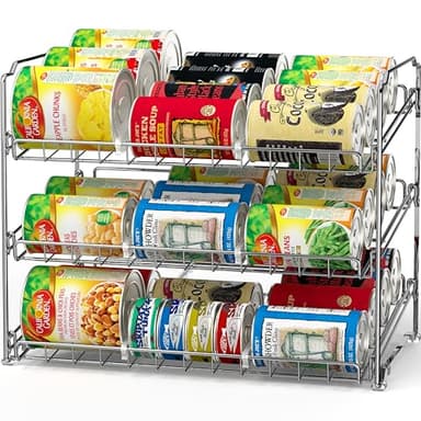 Simple Houseware Stackable Can Rack Organizer, 3-Tier Chrome-Finished Shelf – Holds Up to 36 Cans, 17" W x 11.5" D x 14" H – Pantry Cabinet Food Storage Dispenser - Image 1