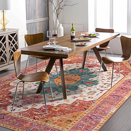 Moynesa Ultra-Thin Pink Area Rug - 8x10 Bedroom Living Room Rug Non-Slip Non-Shedding Nursery Mat, Indoor Oriental Medallion Floor Carpet for Dining Room Entryway Playroom - Image 1