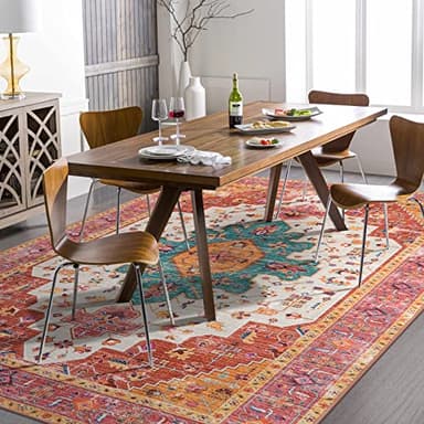 Moynesa Ultra-Thin Pink Area Rug - 8x10 Bedroom Living Room Rug Non-Slip Non-Shedding Nursery Mat, Indoor Oriental Medallion Floor Carpet for Dining Room Entryway Playroom - Image 1