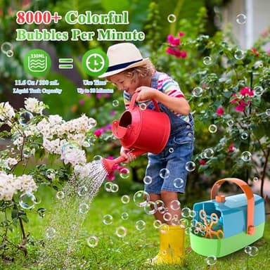 Wisdomlit Bubble Machine, 3-in-1 Bubble Maker, Automatic Bubble Blower with 3 Bubble Wands, 8000+ Colorful Bubbles for Kids Toddlers, Operated by Plug-in or Batteries for Indoor Outdoor Birthday Party - Image 4