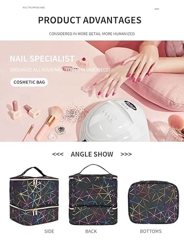 FIVEDRX Colorful PU Nail Polish Organizer Storage Bag Professional Nail Accessories Kit Holds 30 Bottle (15ml/ 0.5 fl.oz) and a Nail Lamp Case Double Layer Nail Polish Carrying Case(black) - Image 7