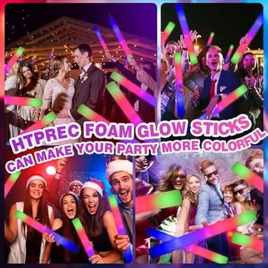 HTPREC 102Pcs LED Foam Glow Sticks Bulk,Longer Lasting Flashing,Giant Light up Foam Sticks,Glow in The Dark Party Favors for Wedding,Birthday,Concert, Parties, Camping, Sporting Events - Image 5