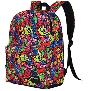 SUPACOOL Casual Laptop Backpack for Men and Women, Backpack for College, USB Charging Port, Lightweight Pack Back(Graffiti) - Image 1