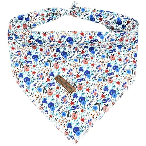 Bobo Rainbow Dog Bandana-1PC Flower Print Dog Bandanas Pet Bandanas Cute Bandanas Spring Bandanas Bibs Scarf Square Blue Soft Dog Kerchief Pet Bandanas for Small Medium Large Dogs - Image 1